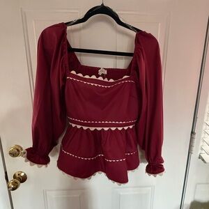 Entro Burgundy Blouse with White Trim